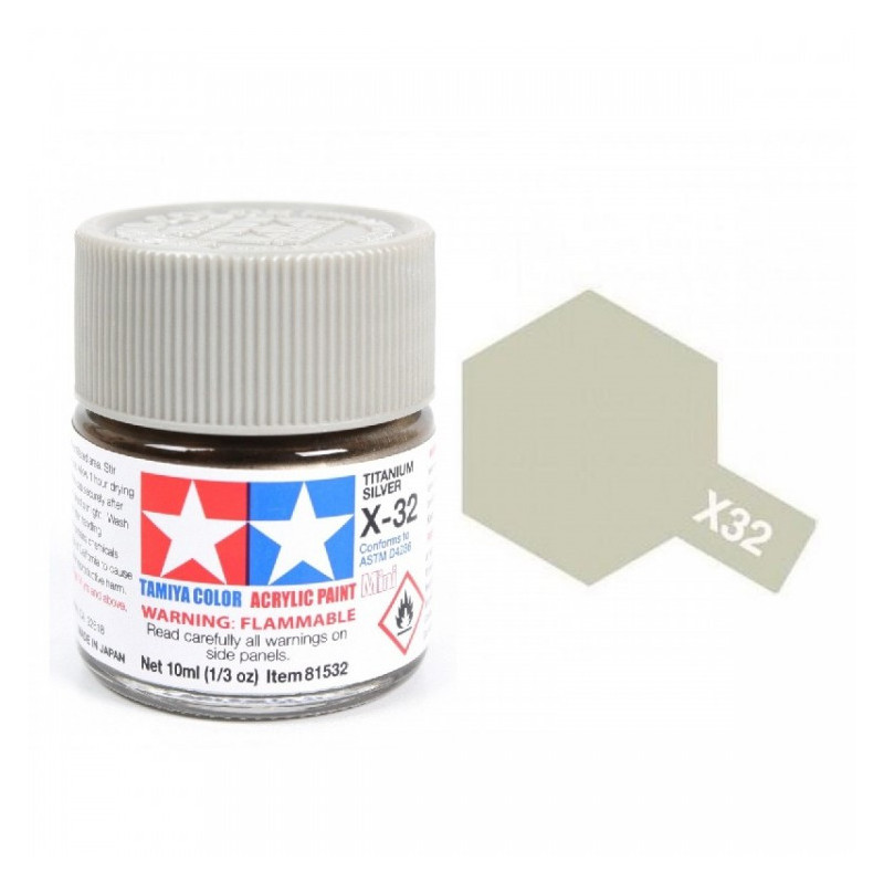 Tamiya Model Color Acrylic Paint X-32 Titanium Silver Net 10ml 81532